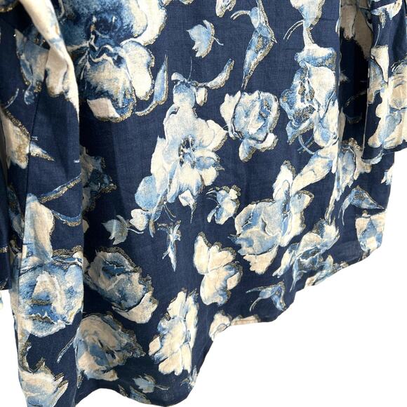 NEW NWT JM Collection SZ 16 100% LINEN Metallic Sparkly Blouse Shirt Top Blue - Picture 12 of 13